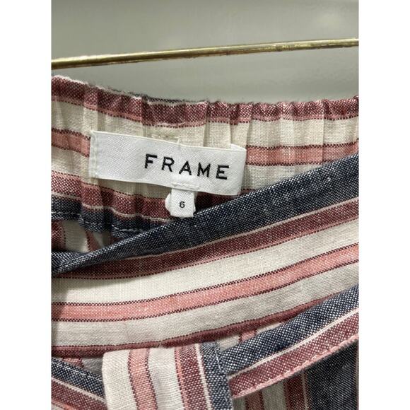 FRAME 100% Linen Wide Leg Striped Cropped Belted Pants Sz 6 - Picture 4 of 7